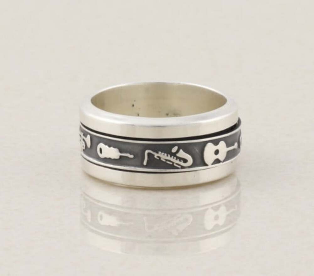 Sterling Silver Music Instruments Ring Spinner Band Ring Size 8